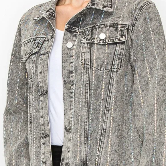 new ORIGMAI embellished jean denim jacket (4-colors) SM-2X classic rhinestones - Picture 7 of 16